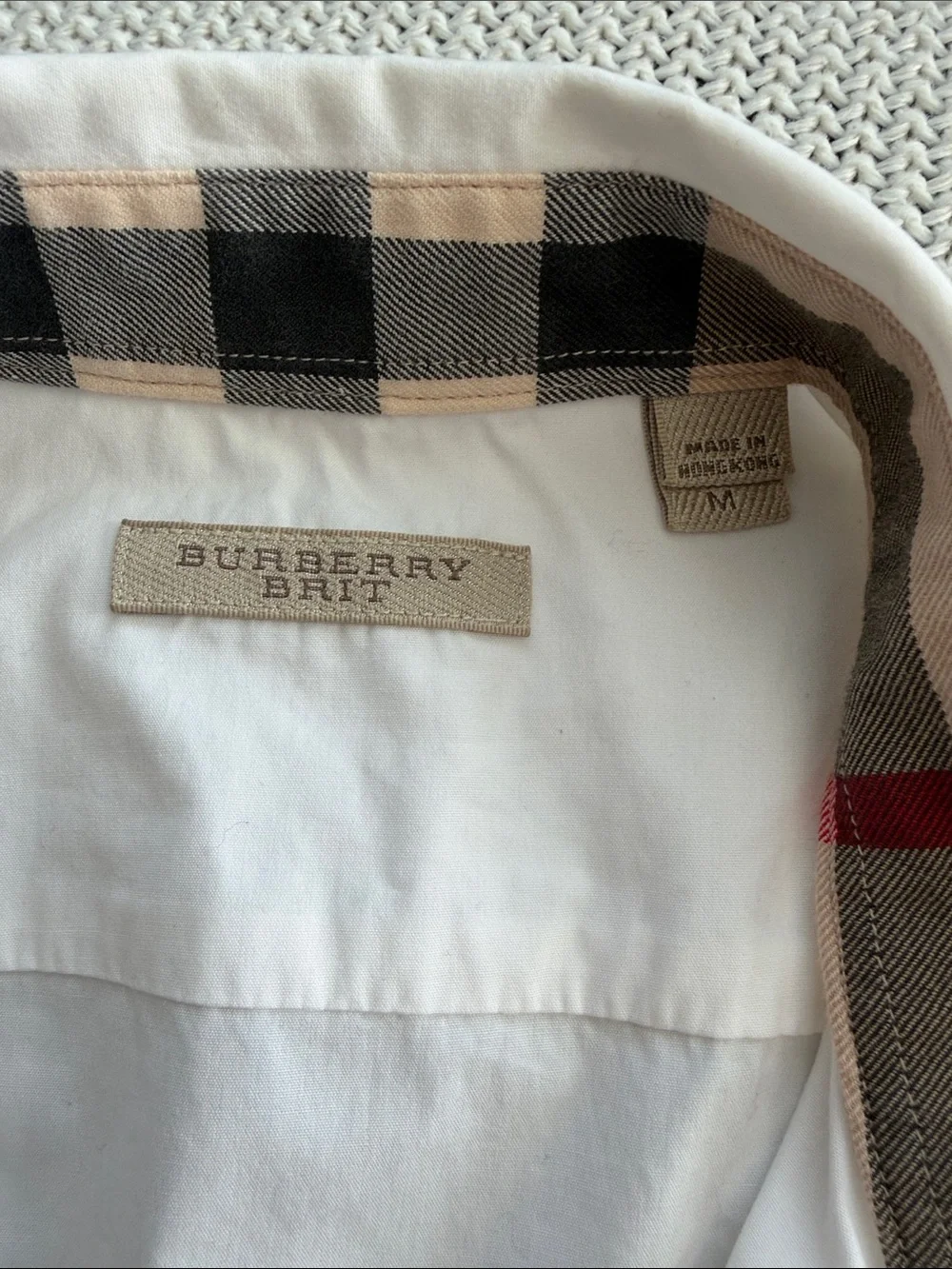 Burberry Brit White Button-Down Shirt with Signature Check Cuffs